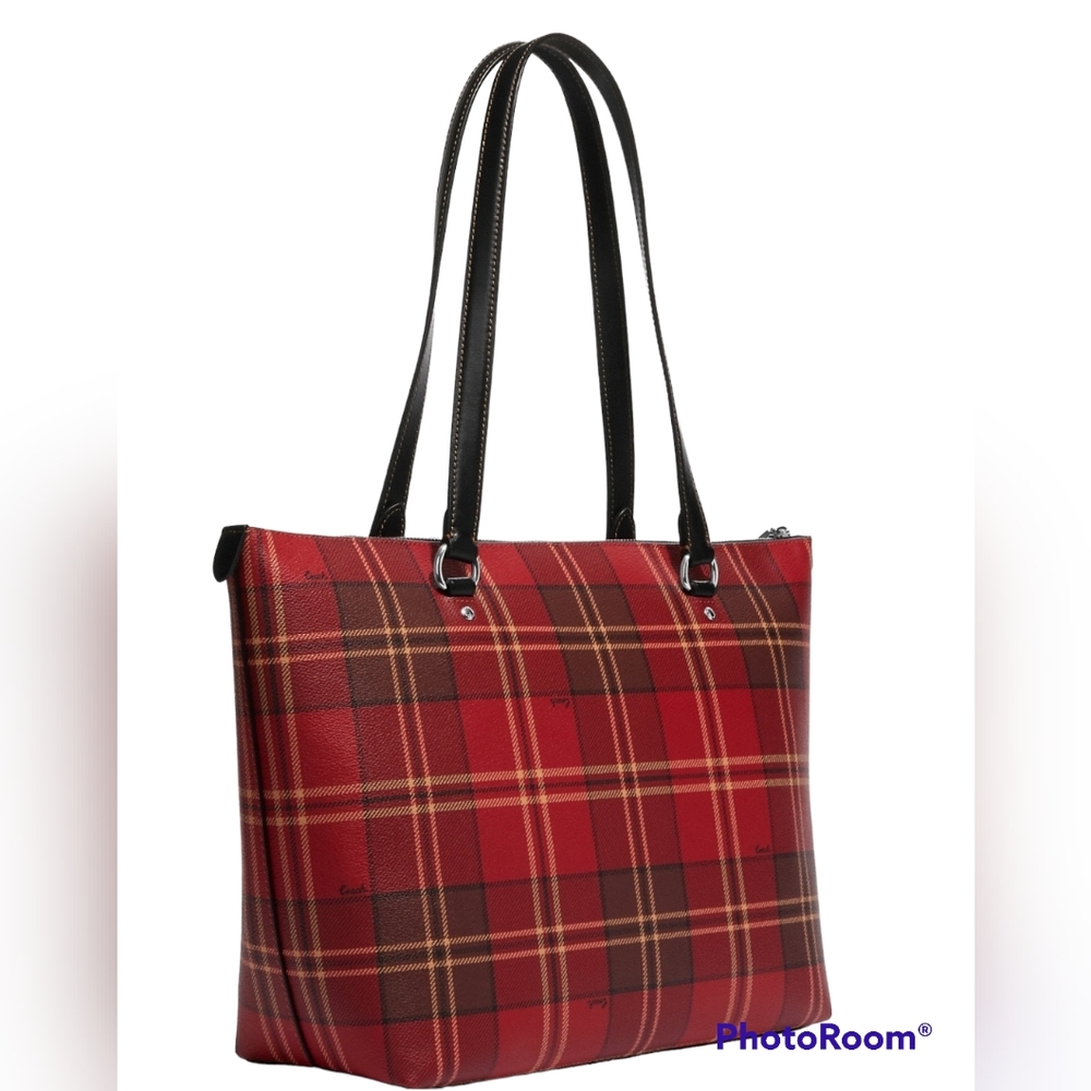 New 🎀 Coach Gallery Tote With Tartan Plaid Print Bag - Picture 2 of 6